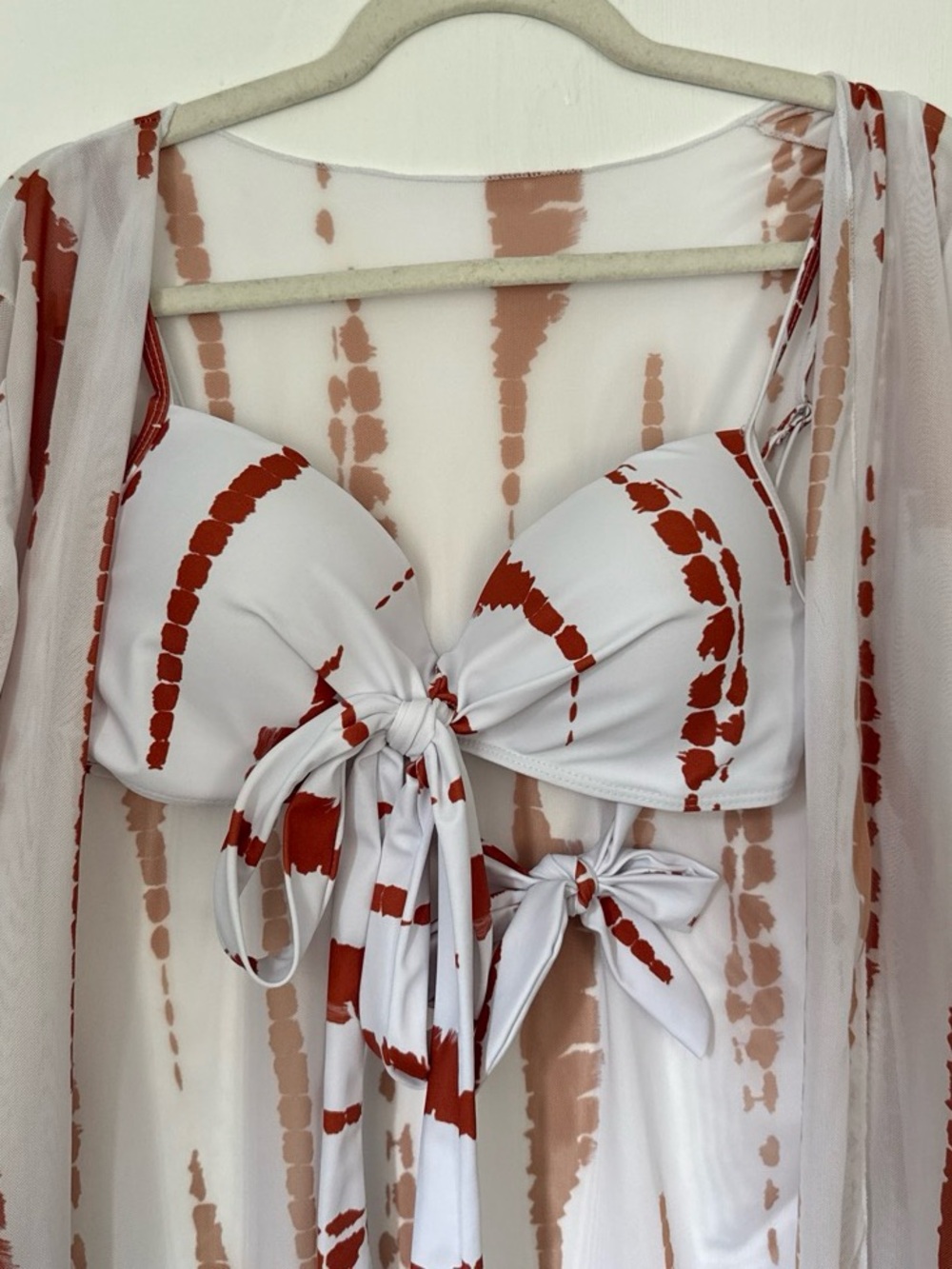 Tie-Front Bikini Top and Cover with Rust Tie-Dye Print